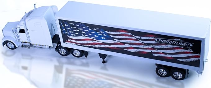 Shop72 1:32 Scale Toy Truck with Trailer Diecast Semi Long Hauler Truck Collectible Long Hauler with Trailer Realistic Diecast 18 Wheelers Semi Replica Freightliner Classic XL Model US Flag Theme