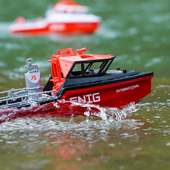 RC Jet Boat Remote Control Boat Port Tugboat Watercraft 8km/h 1/12 Scale 2.4Ghz 4CH for 14y+ Beginners on Lake Pool RTR/Black