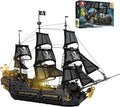 Reobrix Pirate Ship Building Set with LED Lights Collectible Large Black Pearl Model Kit Black Ship Building Toys for Adults 66036 Ship Sailboat for Home Decor Gift for Pirate Ship Fans 14+