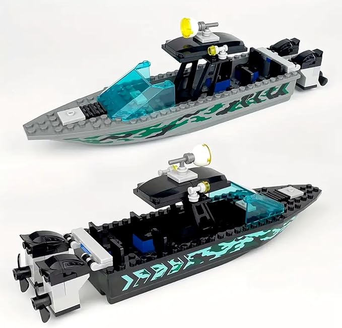 City Coast Guard Boat and Ships Building Blocks Sets Police Boat Rescue Boat Guard Boat Patrol Boats Fishing Boat and Rescure Helicopter Fun Gifts for Boys and Girls (Speed Boat)