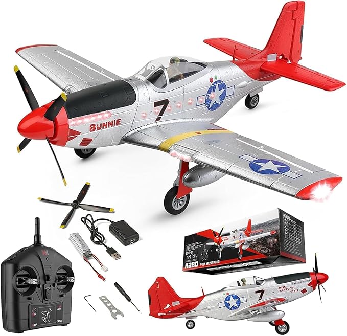 Large 560MM P51 P-51D Mustang Remote Control Combat Aircraft 4CH XK A280 3D/6G Aerobatic LED Brushless RC Aircraft Full-Function for Professional Players (1-Battery)