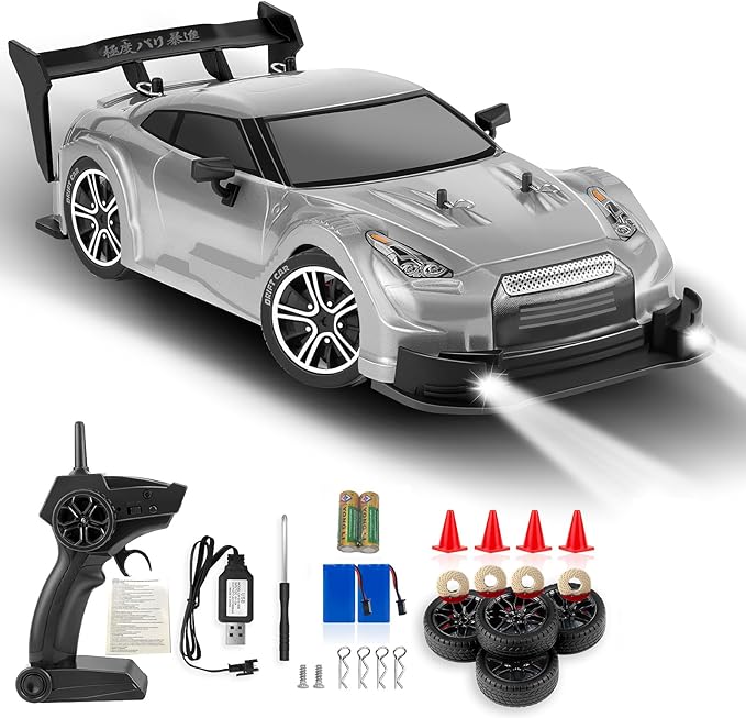 RC Drift Car 1:16 Scale Drifting RC Cars 2.4GHz 4WD RC Race Car 40km/h High-Speed Remote Control Drift Car Vehicle Racing Sport Toy Easter Basket Stuffers Gift for Boys Girls Kids(Silver)