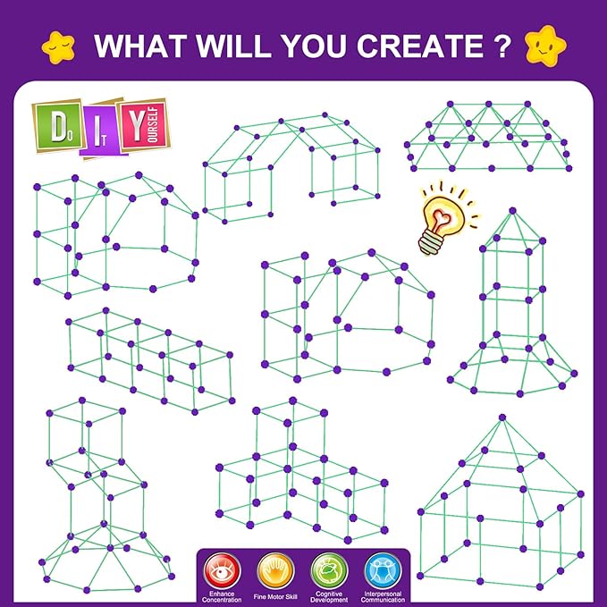 Glow In The Dark Fort Building Kit for KidsSTEM Construction Toys Educational Gift for 4 5 6 7 8 9 10 11 12 Years Old Boys and GirlsUltimate Creative Set for Indoor &amp Outdoors Activity140 Pcs