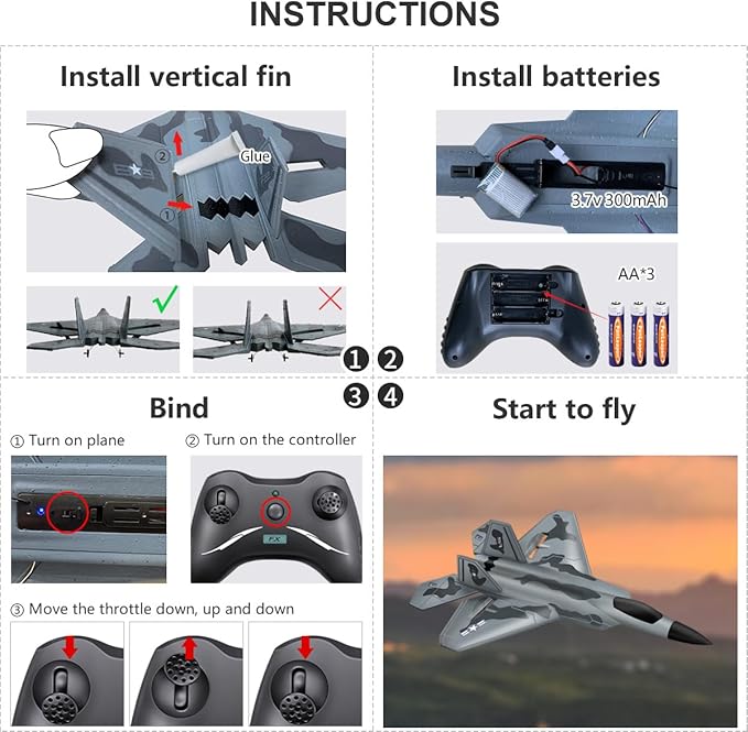 HAWK'S WORK 2 CH RC Airplane F-22 Plane Ready to Fly 2.4GHz Remote Control Easy to Fly RC Glider for Kids &amp Beginners
