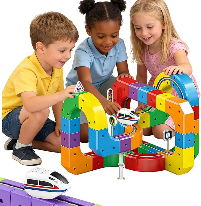 Electric Train Set 3D Magic Flexible Race Tracks for Kids Ages 3-8 81PCS Anti Gravity Race Track with Car STEM Educational Building Toy Gift for Boys &amp Girls