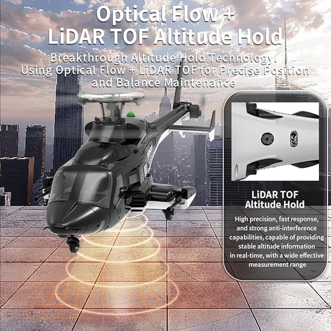 Hanll YUXIANG F02S 1:34 Scale 8CH GPS RC Helicopter – RTF Air-Wolf Replica with Dual Brushless Motors Telemetry Transmitter Optical Flow Metal Servo for Advanced Hobbyists—3 Batteries