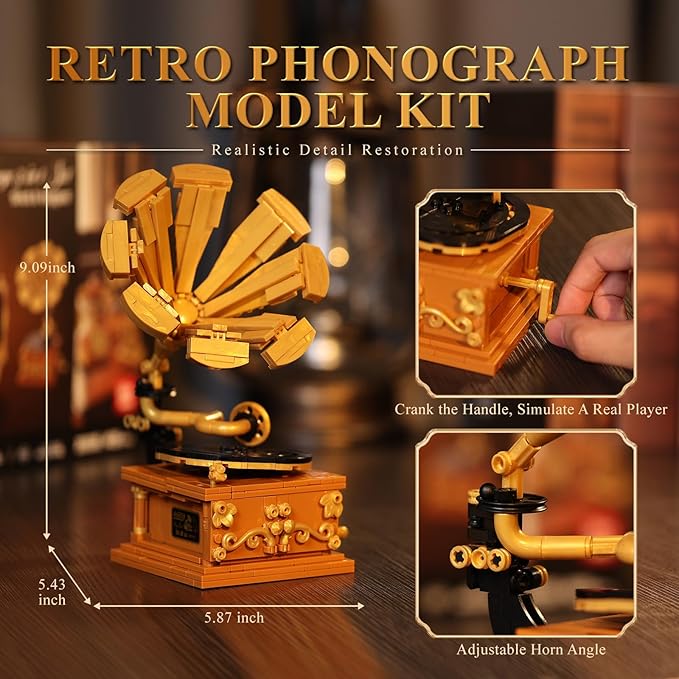 JMBricklayer Camera Telephone Record Player Building Block Sets for Adults Retro 3 in 1 Set Building Toy 20039 Vintage Display Model Kit for Office Room Decor Collectible Gift for Adult Men Kids 14+