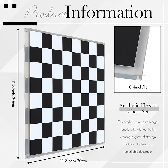 Acrylic Checkers Set 14 x 14 Inch Large Black Clear Modern Cylinder Table Game Board for Adults