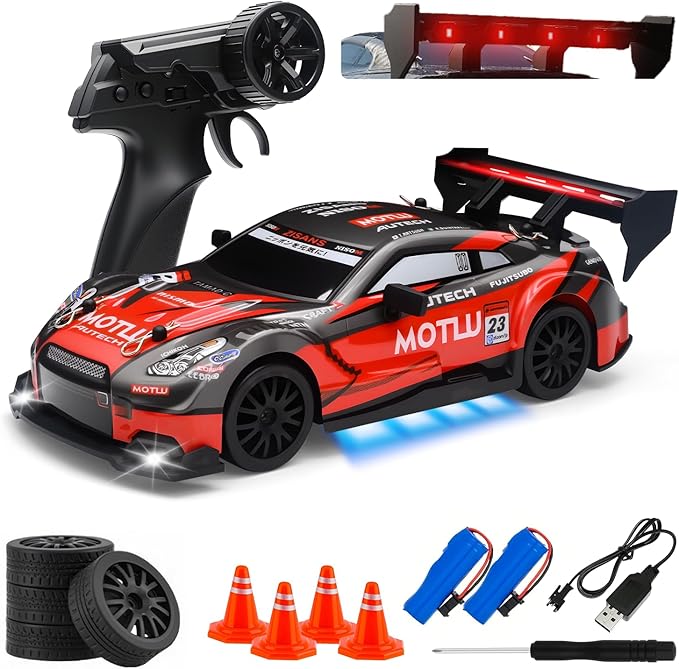 RC Drift Car 1:24 Scale Remote Control Vehicle for Kids2.4GHz 20KM/H 4WD High Speed RC Cars with LED Light Two Batteries &amp Drifting Tires Racing Sport Toy Cars for Adults Boys Girls Kids 8601RD