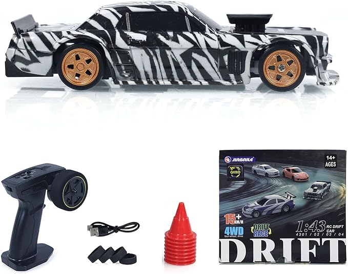 TOUCAN RC HOBBY 1:43 RTR Race Car Gyro Drift Car 4WD Traffic Cones Mini for Men with a Gyro (Camouflage) for Ages 14+