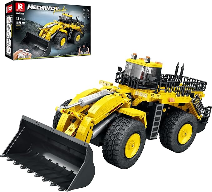 Reobrix Bulldozer Building Blocks Set 22009 Engineering Vehicle Model Kit for Adults Remote Control Excavator Toy with 4-Wheel Drive Gifts for Adults Ages 14+ 1876 Pieces