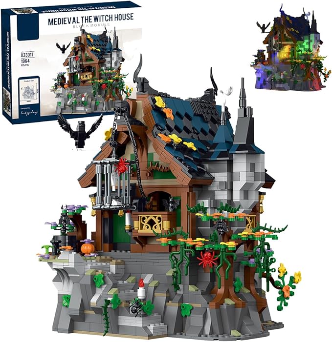 Medieval Modular Halloween Haunted Mansion Building Set for Adults - Castle Architecture with Cave Detachable Roof &amp Detailed Interior