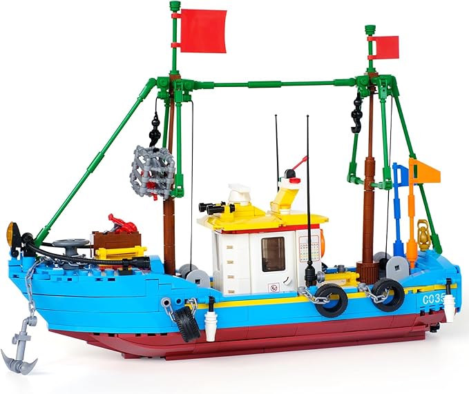 Fishing Boat Building Blocks Sets Pirate Ship Sea Fishing Building Block Toy Set Collection Show Creative Gifts Toys for Boys and Girl Ages 6-12 Years Old and up 645 PCS
