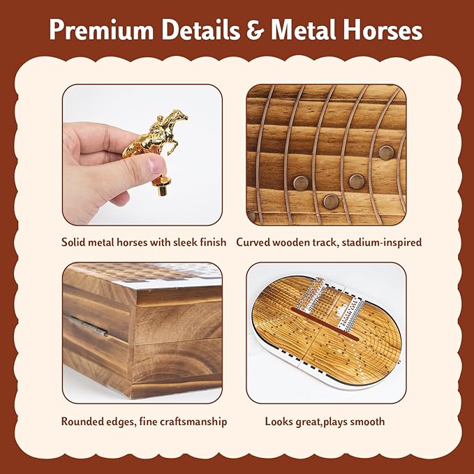26.4in Wooden Horse Race Board Game for Adults – Foldable Horse Racing Game Board with 11 Metal Horses 2 Jumbo Dice 2 Decks of Cards 2 Boxes of Chips – Party Horse Game Night for Family &amp Frien