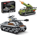 WW2 Building Block Army Tank-Kit for Boys Men 1:32 Movable US Sherman &amp GE Karl Mortar Military Toys for Kids Ages 8+ Mini Cannon Vehicle Model History Birthday Gifts for Teen Girls 1117 Pieces