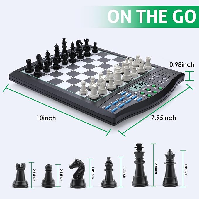 Talking Chess Academy Electronic Chess Board Smart Chess Board with Voice Teaching System Computer Chess Game with Strong Magnetic Pieces 1-2 Player Electronic Chess Set - Simple Portable Travel