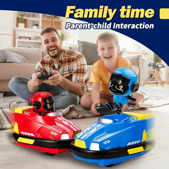 2 Pack Cute Cartoon Remote Control Bumper Car for Toddlers-Mini RC Cars with Light &amp Sound &amp 360°Rotating-Race car Toys for 3 4 5 6Year Old Boys Girls Kids-Christmas Birthday Gifts