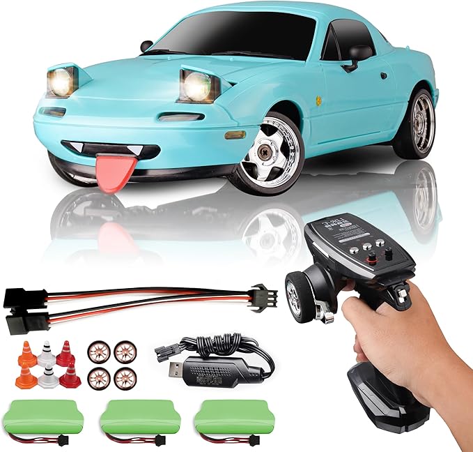 LD1804 1/18 RC Drift Car Mini Mazda MX-5 RC Model with 3pcs Upgraded 1200mah Battery 2.4GHz RWD Drifting Remote Control Car for Adults Hobby Toys(Blue)