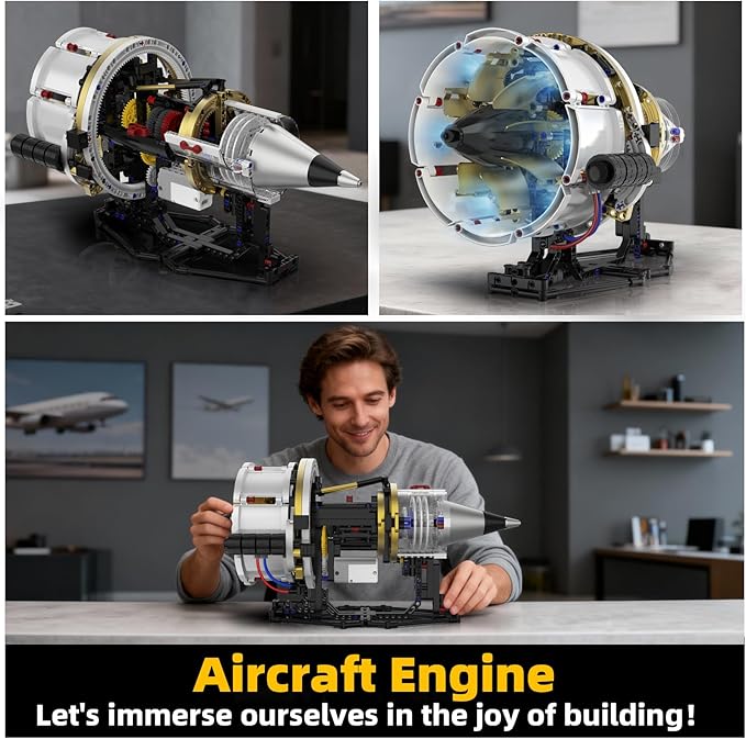 Aircraft Engine Toys Building SetsTurbofan Engine Model that Run with Motor and LightsMechanical Science Education STEM DIY Project Building Kit for Adults and Kids Aged 8-14 (564 pcs)