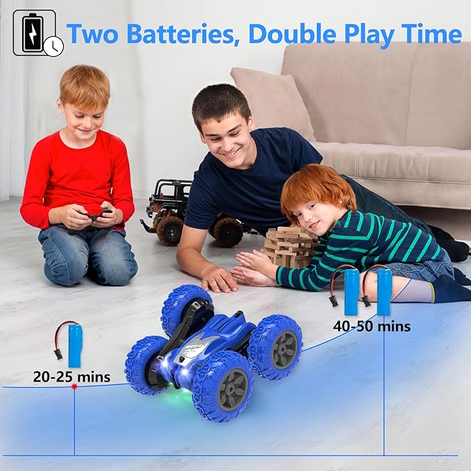 Remote Control Car RC Stunt Cars Double Sided 360° Rolling Rotating Rotation Rechargeable Car Toy for 6 7 8-12 Year Old Boy Kids Birthday Xmas Gift Blue