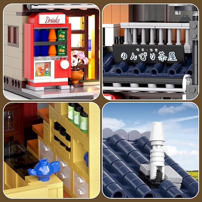 Japanese Tea House Mini Building Set with LED - Japanese Street View Simulation Architecture Construction ToyMini Brick 1219pcs