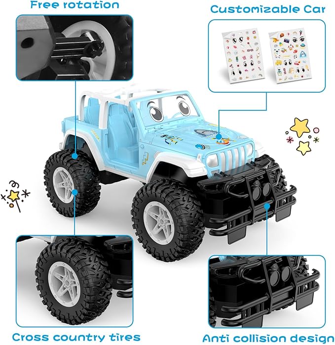 NQD Remote Control Car for Kids 1:16 Scale 80 Min Play with Stickers 2.4Ghz Off Road RC Trucks Toy Car Gift for Kids Blue