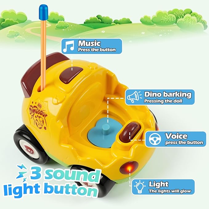Remote Control Dinosaur Car Toys for Toddler Kids - Best Birthday Gifts for Boys Ages 2 3 4 5 Years Old 2-Pack Toys for Toddlers 18+ Months with Lights and Music