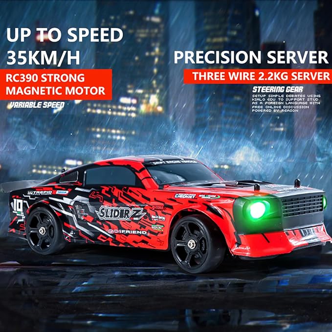 RC Drift Car 1/14 Scale RC Race Car with Spray Cool LED Lights 2.4G 4WD High Speed 35KM/H Drifting Cars Proportional Throttle with 2 Batteries RTR Gifts for Teen Adults