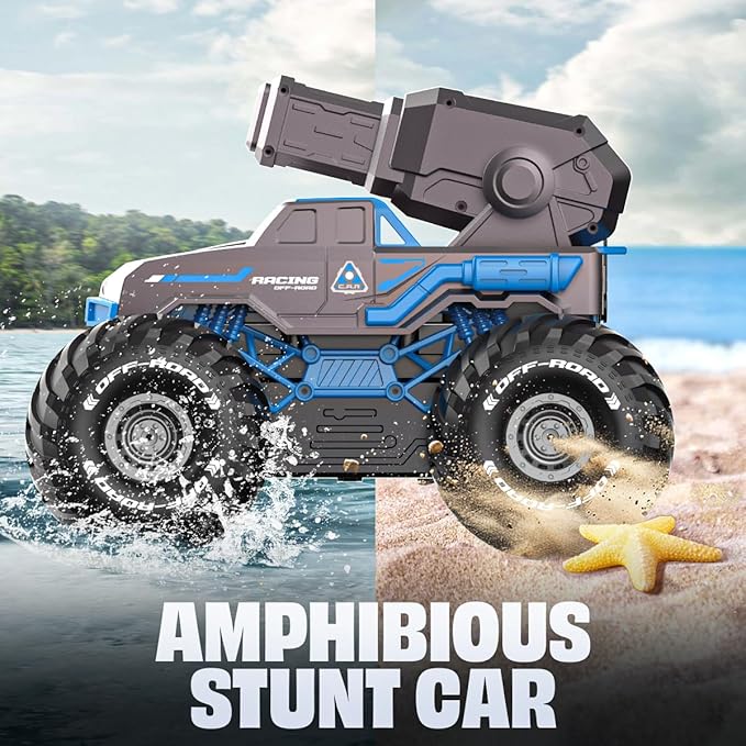 BEZGAR 1:16 Monster Truck Toys Remote Control Car Amphibious RC Cars Pickup Boat with Shooting Water Gun - 4WD Waterproof All-terrian Off-Road Vehicles Gifts for Kids Boys Age 6-12