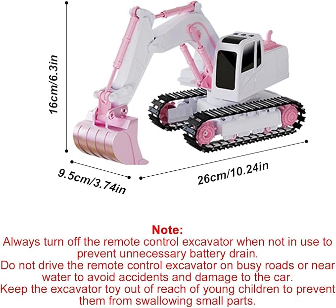 Pink RC Excavator 6 Channel 2.4Ghz RC Construction Vehicle1:24 Scale Pink Excavator Toy with 360° Rotation Light Sound and DIY Stickers Birthday Gift for Teens Adults (2 Battery)