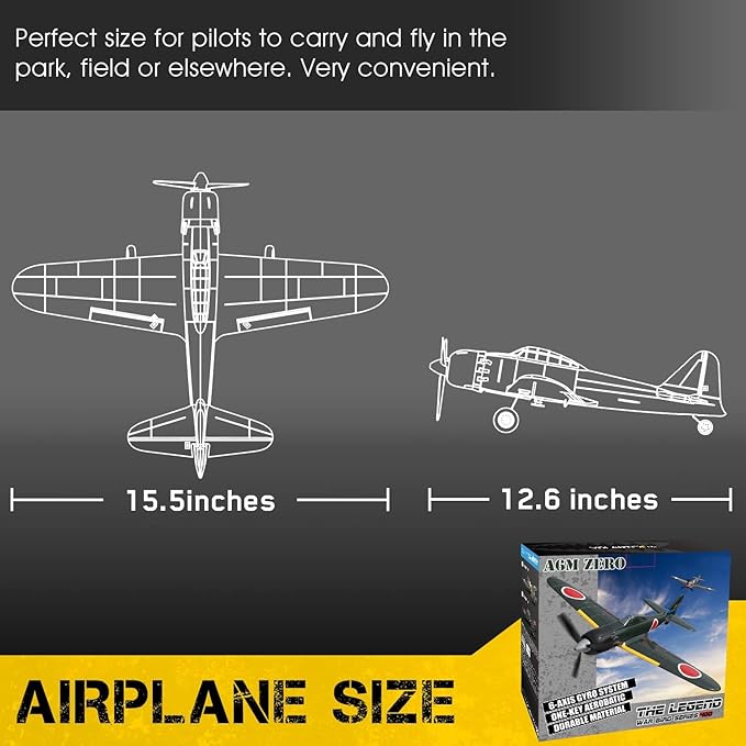 A6M Zero WW2 RC Airplane for Adults - 4CH Remote Control Warbird Fighter with 6-Axis Gyro Aerobatic Park Flyer Ready to Fly Gift for Teens 14+