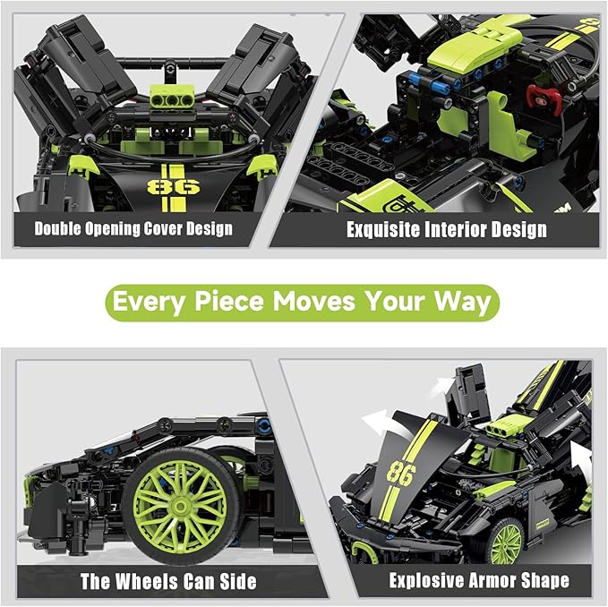 1:14 Hypercar Building Set for Adults Sport Car Building Blocks Motor Enthusiasts’ Gift Vehicle Racing Car for Boys and Girls Age 8 9 10 11 12 13 14(910PCS-Non-motorized Version)