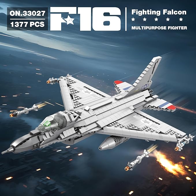 Reobrix F-16 Fighter Jet Building SetsMilitary Fighter Display ModelAir Force Building Block Set 33027Fighting Falcon Airplane Army Construction SetToys Gifts for Military Fans and Kid 14+1377PCS