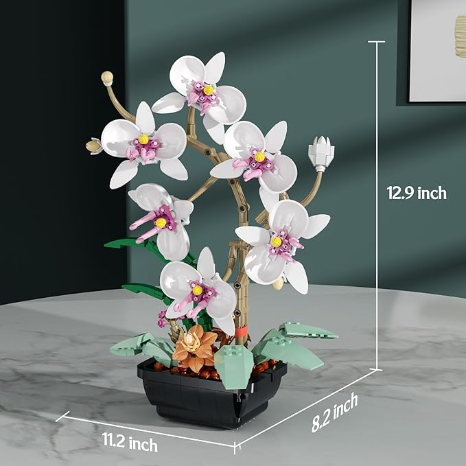 Orchid Flowers Bouquet Building Set Botanical Collection Artificial Plant for Home Décor Ideal Gifts for Christmas Mother's Day Anniversary Birthday