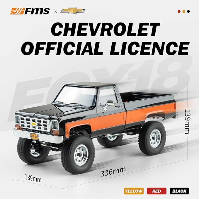 BEEZRC FMS 1/18 RC Crawler FCX18 Chevy K10 RC Truck RTR RC car Official Licensed Model Car 8km/h 4WD 900mAh Hobby RC Cars Remote Control Car with LED Lights Vehicle 4-Ch 2.4GHz Transmitter(Black)