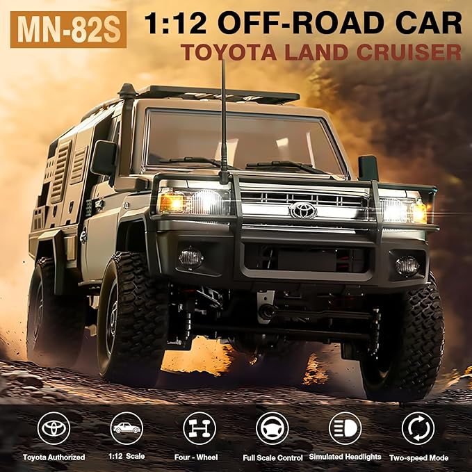1/12 Scale RC Crawler MN-82S LC79 RTR RC Truck 4x4 Off Road Vehicles 2.4GHz RC Rock Crawler Car with LED Lights 7.4V 1200mAh Battery for Adults Hobby Toys (Black)