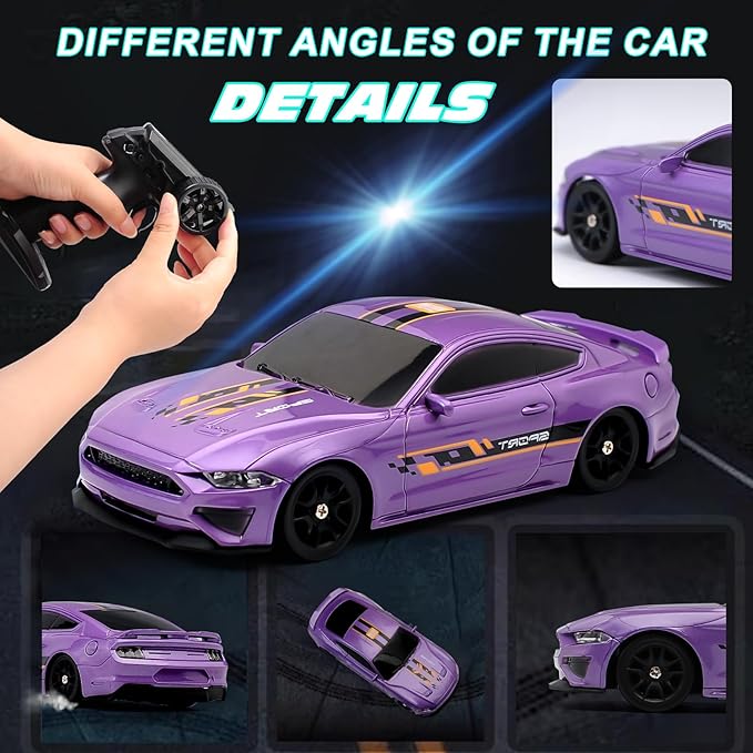 1:43 Scale Mini Racing Drift Car Model2.4GHz Remote Control Car 4WD High Speed Race with LightsRacing TiresRC Toys Hobbyist Gift for Adults Kids Boys Girls (Purple)