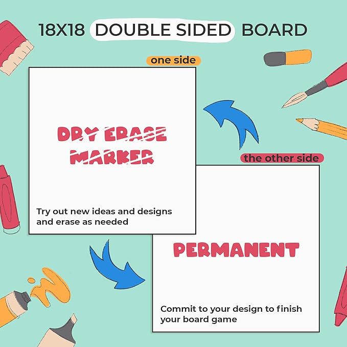 DIY Board Game Kit - Make Your Own Board Game Kit with Double-Sided Blank Game Board Blank Box Game Pieces and Accessories