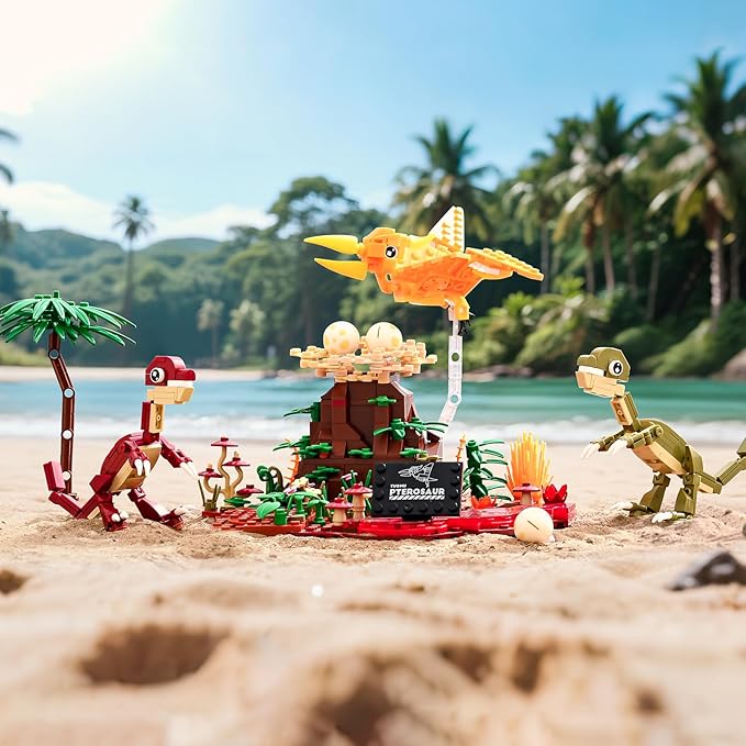 Dinosaur World Building Block SetPterosaur Dinosaur Park Sets for Boy 8-12Pterosaur and Volcano Scene Building SetsHome or Office Décor Sets for Boys 8-14(559pcs)