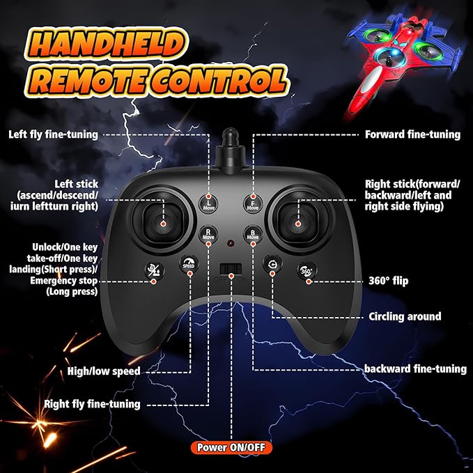Spider Mini Drone Foam Remote Control Airplane for Kids 2.4GHz RC Jet with LED Lights 360° Stunt Flips and Rolls Easy to Fly Toy Plane Gift for 8 9 10 12+ Year Old Boys Girls