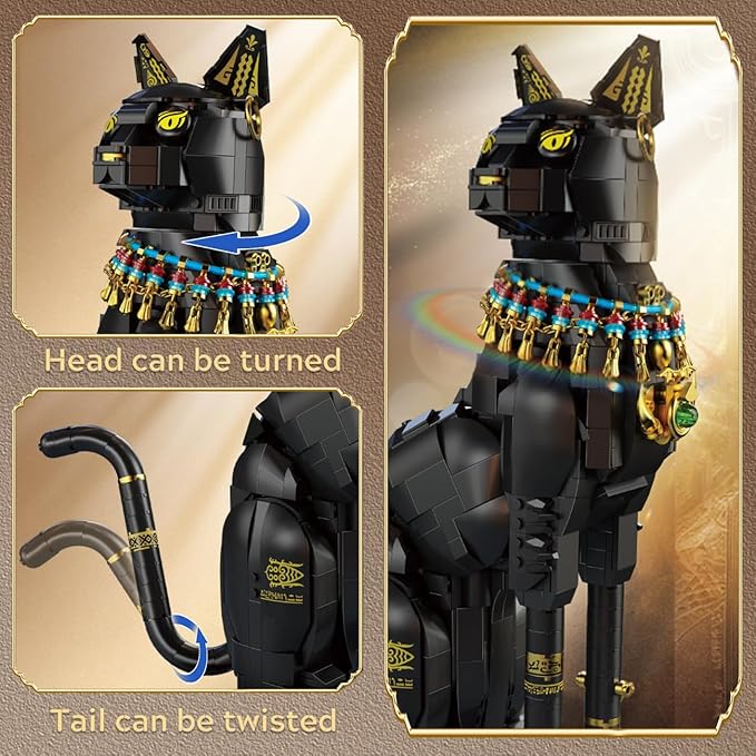 Egyptian Pharaoh Cat Building Set - Animal Black Cat Building Blocks Toy for Adults DIY Crafts Project Egyptian Cat Model for Home Office Decor Easter Gift for Adults Women 10+ (1274PCS)