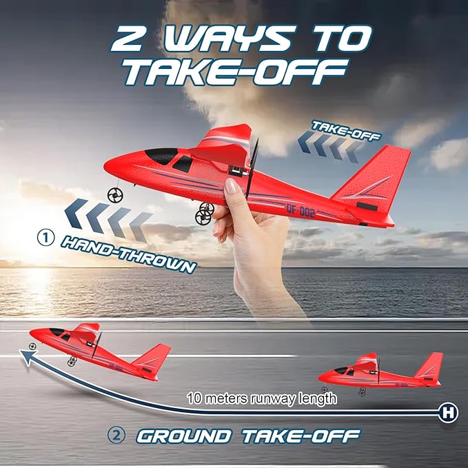 RC Airplane 2.4GHZ Remote Control Airplane 2CH RC Plane Hobby RC Airplanes Toy W/ 3 Batteries &amp Gyro Stabilizer Easy to Fly for Beginners Kids Boys Girls Adults (Red)