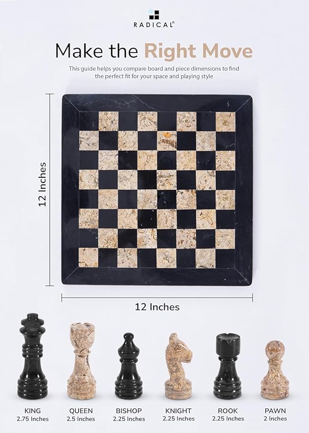Radicaln Marble Chess Set 12'' Inches Black and Coral Handmade Luxury Board Games for Adults Ideal Marble Chess Board Game Set &amp Chess Pieces for Home Decor