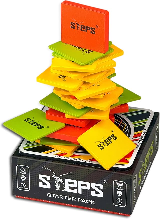 Steps Games Starter Pack Wooden Board Game – Unique Skill-Based Family Game Party &amp Travel Game Gift Fun for Kids and Adults