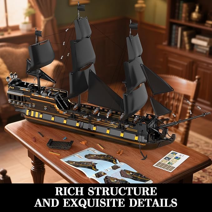 Mould King Pirates Ship Large Building Sets 13186 MOC Black Pearl Sailboat Construction Sets to Build Boat Sets for Adult Home Decor &amp Birthday Gifts for Teens 14+(5266PCS)