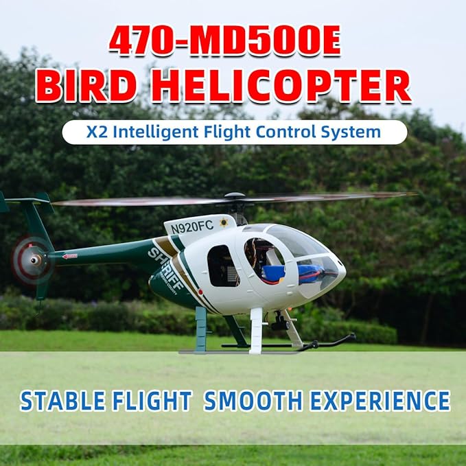 Roban RTF 470 Size MD500E RC Helicopter 2 Blades Green White Hughes GPS Model