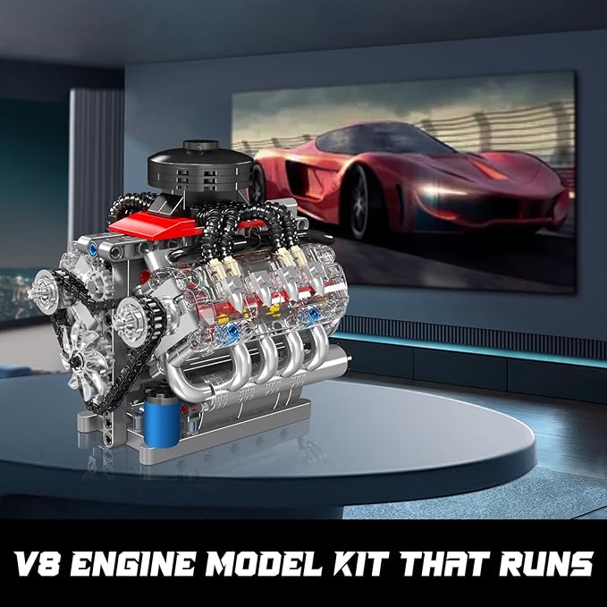 Mould King 10171 V8 Engine Building Blocks Sets V8 Engine Model kit That Run Build Your Own STEM Model Engine 8-Cylinder Car Engine Building Engineering Toys for Age 14+/Adults Collections(487+PCS)
