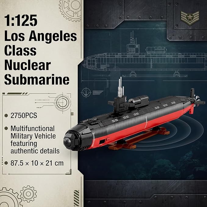 Military Building Block Sets for Adults: 1:125 Los Angeles Class Nuclear Submarine Model RC Submarine Toy WW2 Army USS Battleship &amp Military Vehicles Display Model 2750 PCS