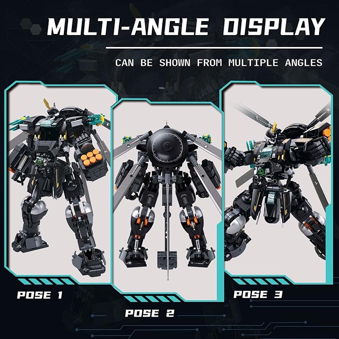 Mech Robot Transforming Building Blocks Set for Adults Black City Protector Mecha Model Action Figures Cool Creative Robots STEM Toys Gift for Teens Boys 545 Pieces