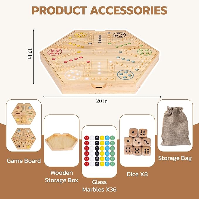 20inch Wahoo Board Game2 In 1 Marble Board Game with Storage box for 4 or 6 PlayersLarge Size Fast Track Board Game with 36 Glass Marbles8 DiceStorage Bag and Instruction ManualClassic Board Game